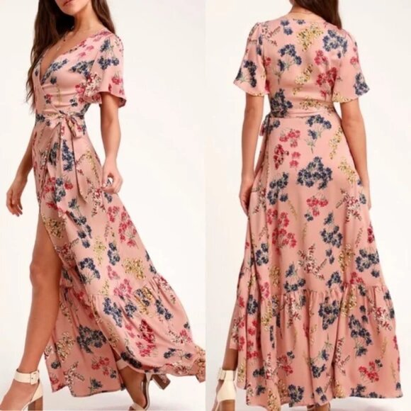 Lulus Mystic Mondays Cottagecore Floral Coquette Wrap Bohemian Maxi Dress Size S - Picture 1 of 10